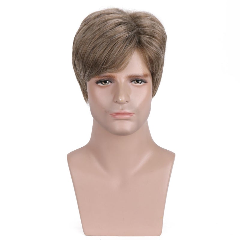 BERON Men Wigs Short Straight Heat Resistant Synthetic Wig Come with Wig Cap (Mixed Ash Blonde) - Image 2